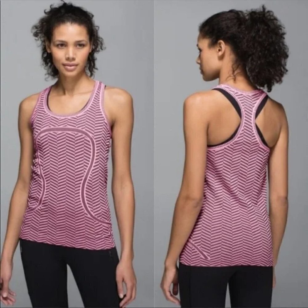 LULULEMON Swiftly Tech Heathered Vintage Pink Chevron Print Racerback Tank Top